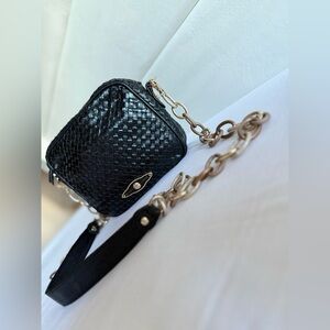 Elliott Lucca Crossbody Bag, Black Leather, Woven Chain Strap